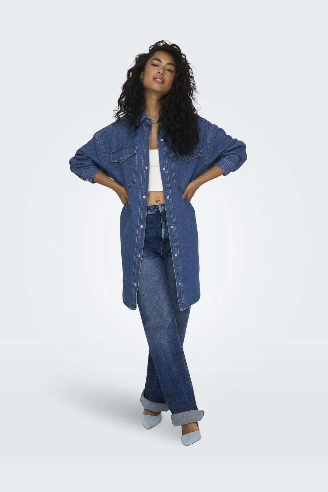 Only - Onlfloyd Ls Ovs Dress Azg - 4706110 Medium Blue Denim - Image 9