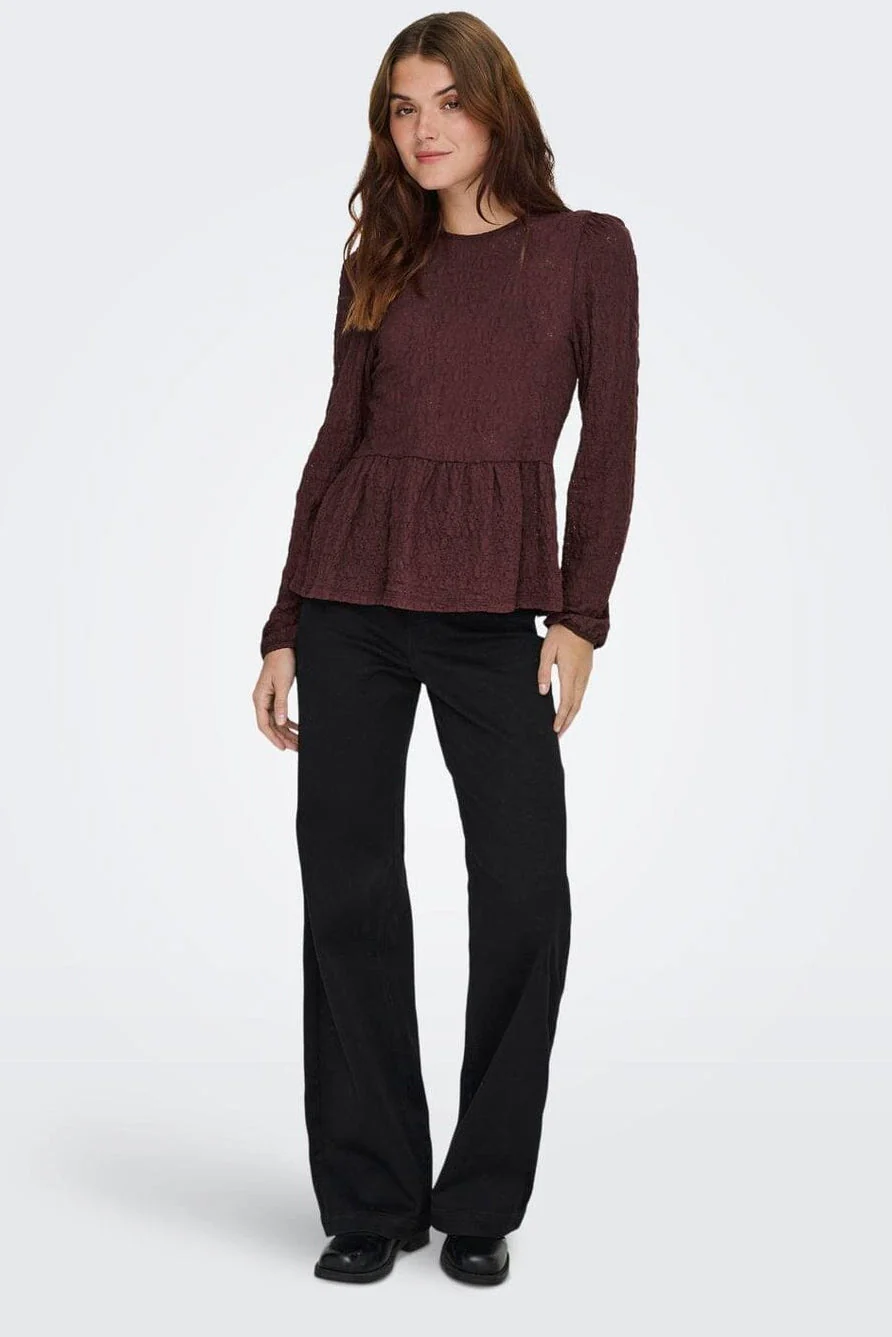 Only - Onlgiavanna L/S Peplum Top - 4915823 Decadent Chocolate - Image 3