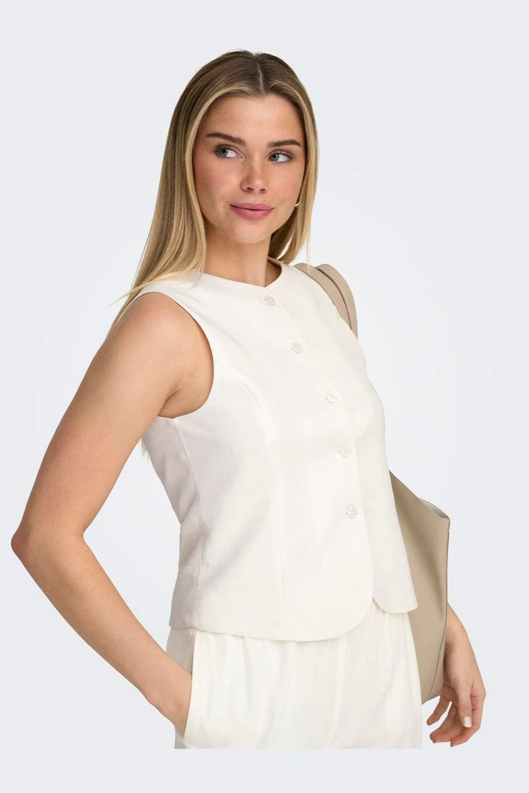 Only - Onlgoa S/L Linen Bl Waistcoat Cc Tlr - 4910243 Cloud Dancer - Image 7