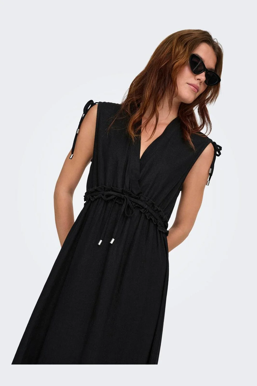 Only - Onlgoa Sl Linen Bl Long Dress Cc - 4910201 Black - Image 8