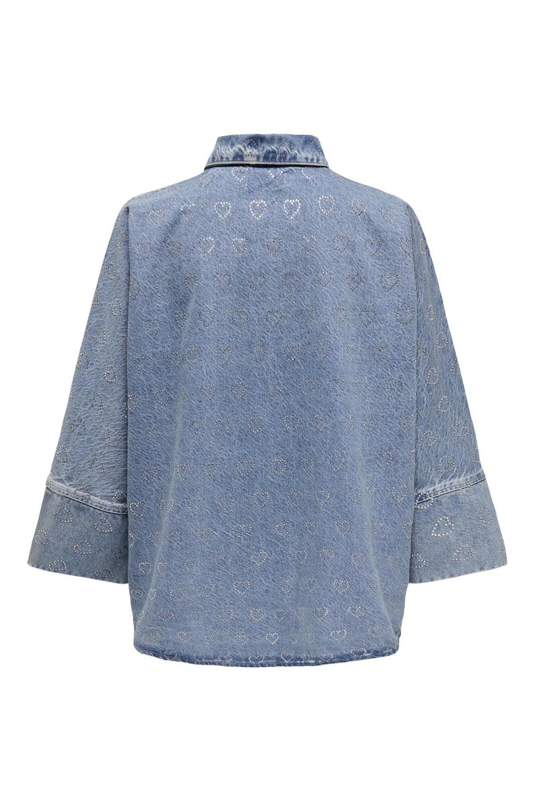 Only - Onlgrace 3/4 Slv Shirt Heart Seq - 4806427 Light Blue Denim - Image 2