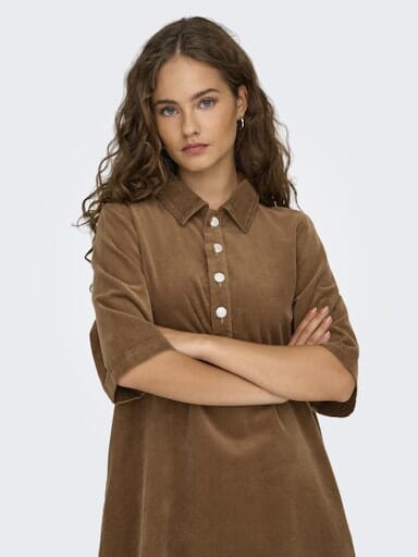 Only - Onlgry-Nessa S/S Cord Dress - 4854608 Toasted Coconut - Image 6