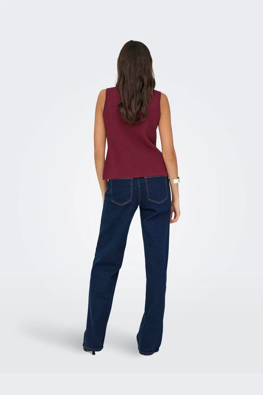 Only - Onlibi Button Sl Vest Cc Knt - 4947078 Zinfandel Silver Button - Image 4
