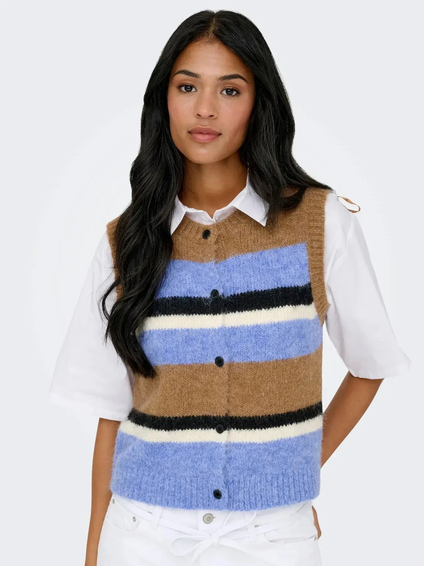 Only - Onlkallie Sl Button Vest Knt - 4946901 Toasted Coconut Ultramarine/Mel/Black/Babys/Black Button - Image 4