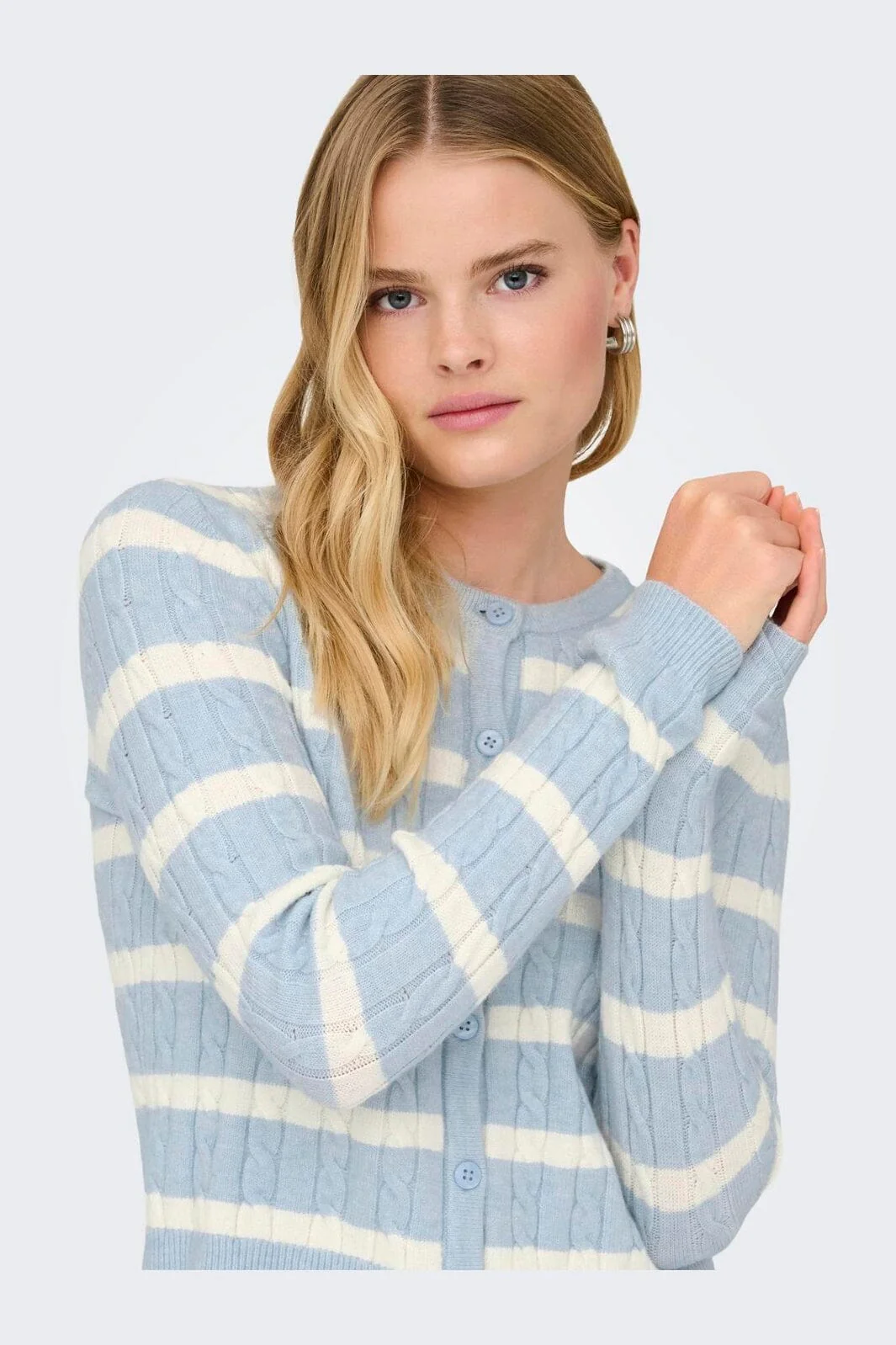 Only - Onlkatia Ls Cable Button Cardigan Cc Knt - 4959317 Cashmere Blue Melange/Babys Breath/Dtm Button - Image 7