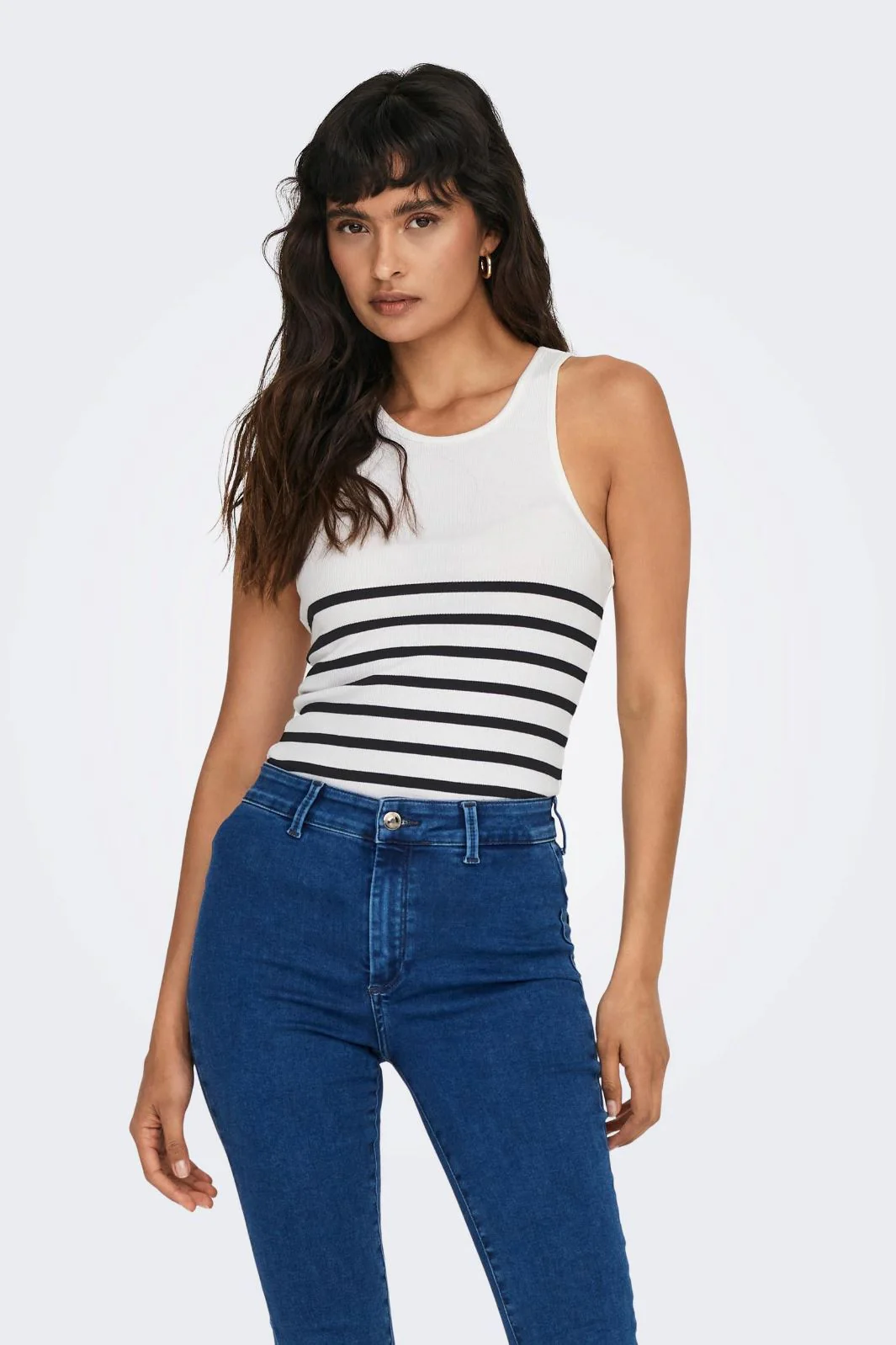 Only - Onlkenya Rib Stripe Tank Top - 4452882 Bright White Black - Image 3