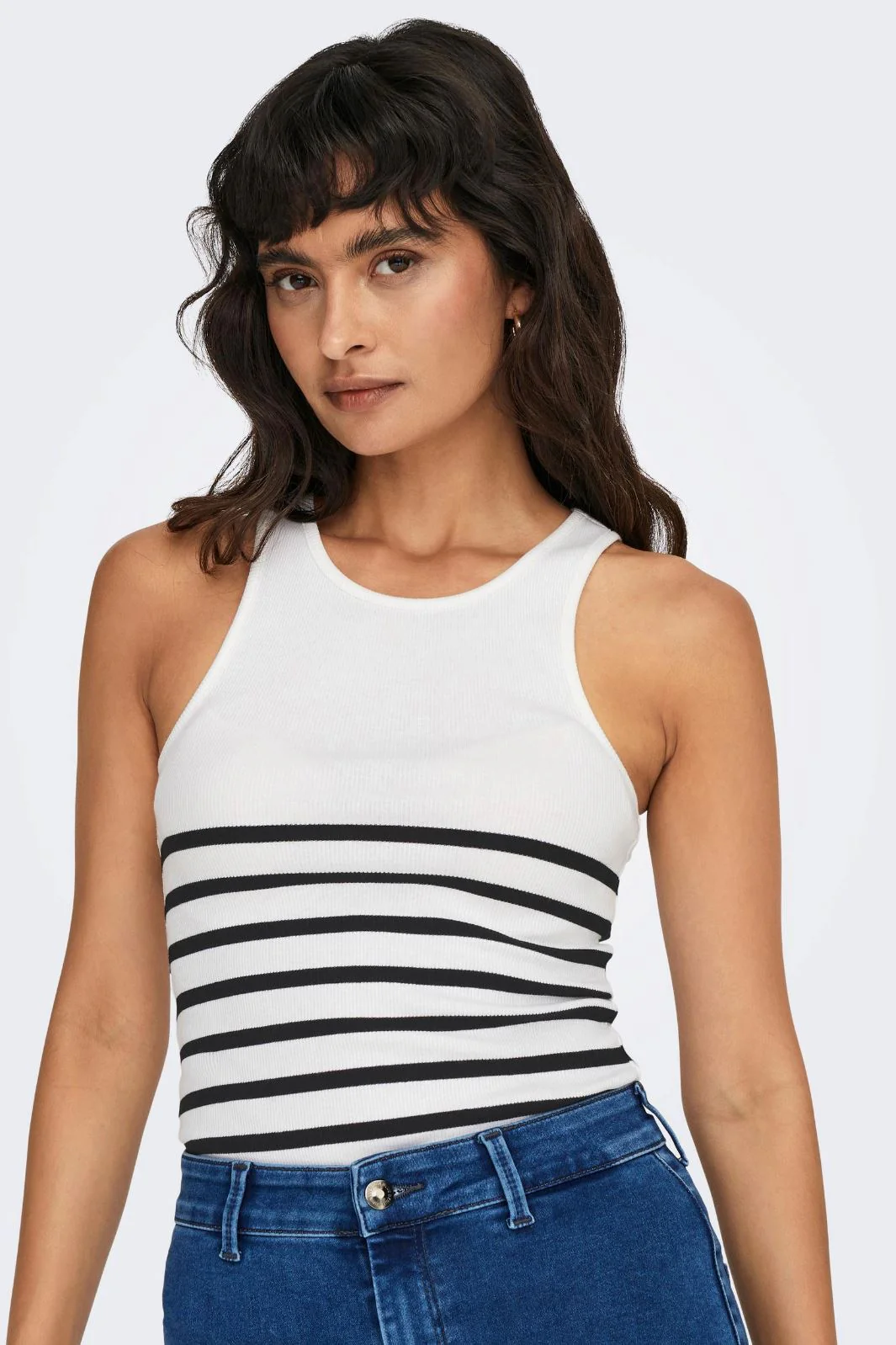 Only - Onlkenya Rib Stripe Tank Top - 4452882 Bright White Black - Image 6