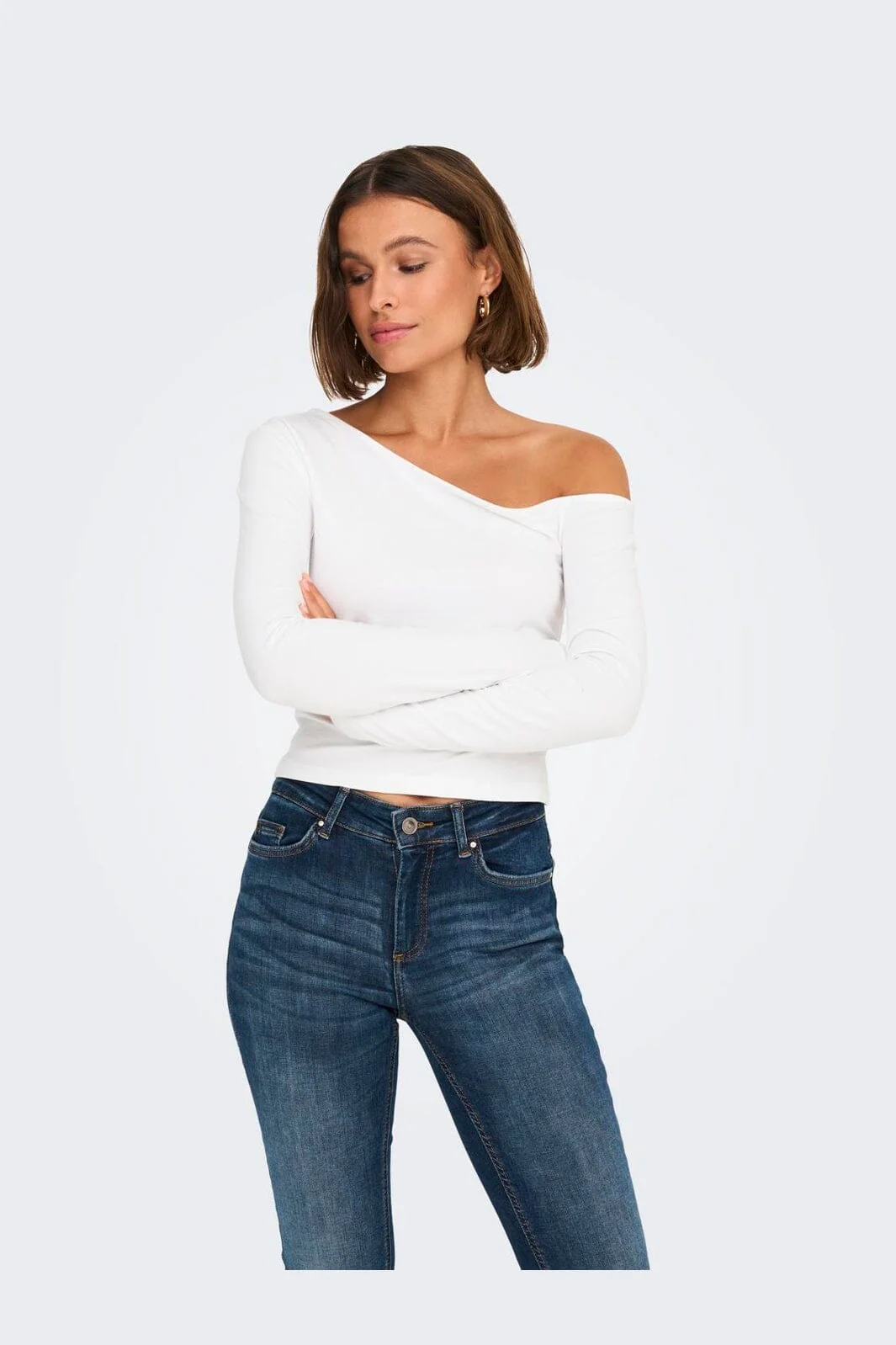 Only - Onllive Love Life L/S Oneshoulder Topjrs - 4710676 White - Image 7