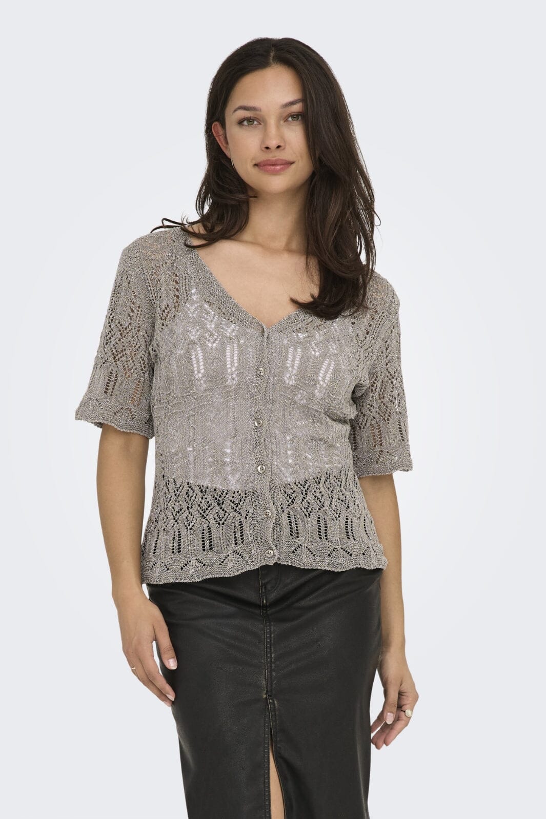 Only - Onllovely Ss Glitter Button Top Knt - 4916203 Weathered Teak Silver - Image 2