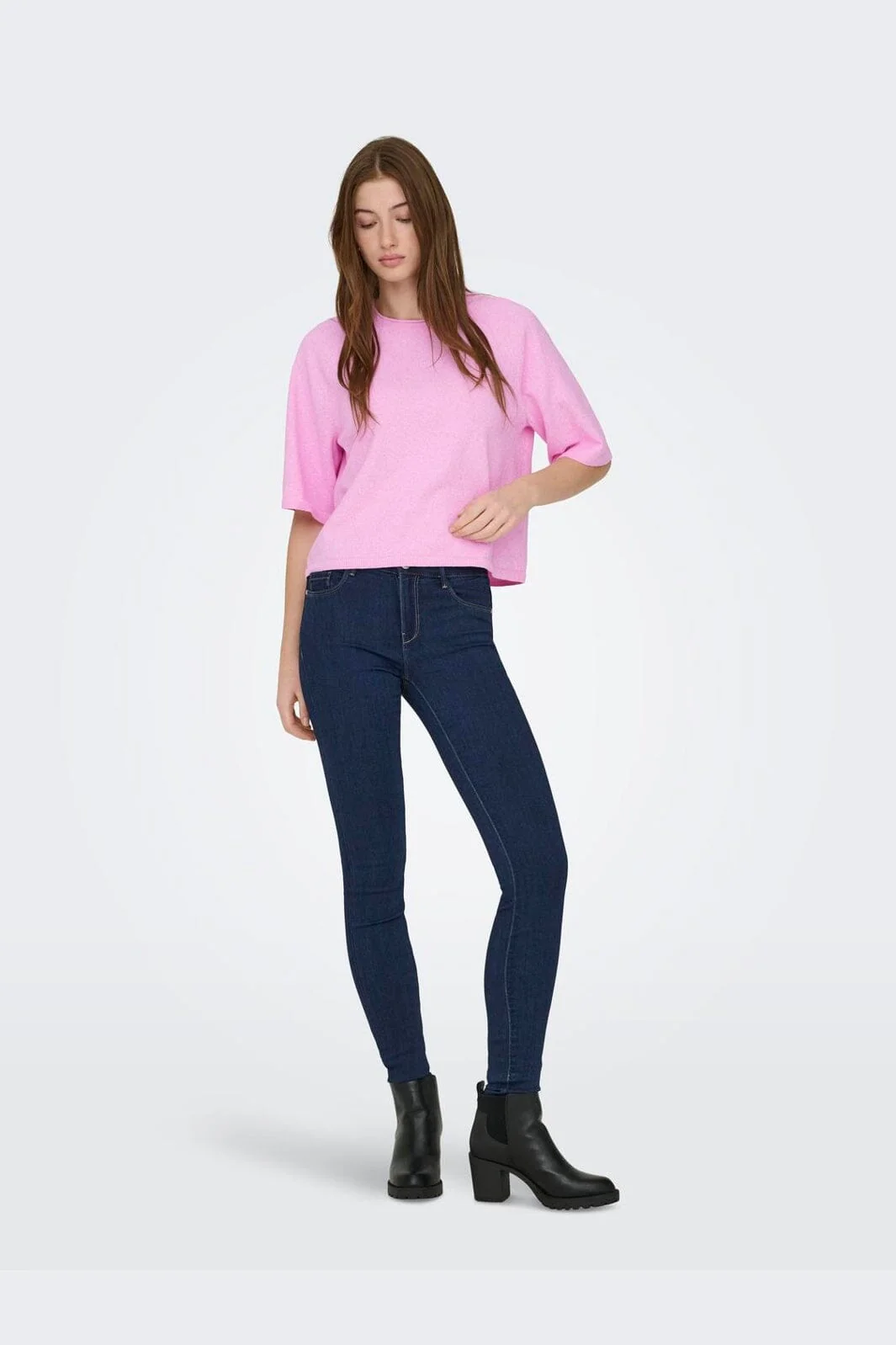 Only - Onlloyal 2/4 O-Neck Knt - 4983477 Super Pink Melange - Image 2