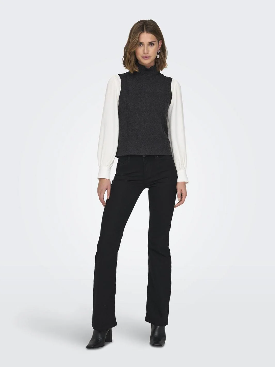 Only - Onlmatty S/L Soft Roll Neck Top Cc Swt - 4662188 Dark Grey Melange - Image 3