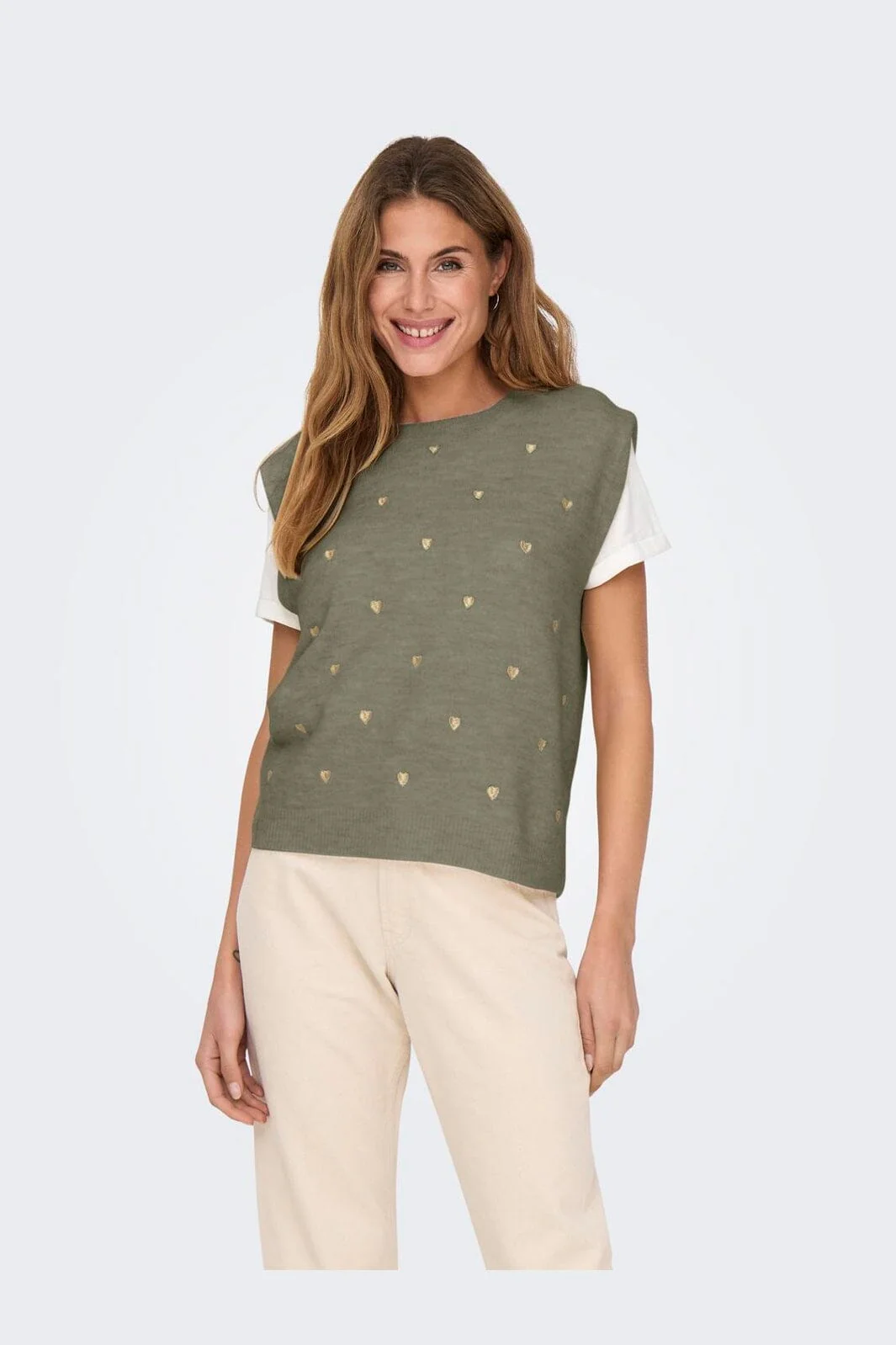 Only - Onlmelody Sl Embroidery O-Neck Knt - 4919770 Mermaid Light Gold Hearts - Image 2