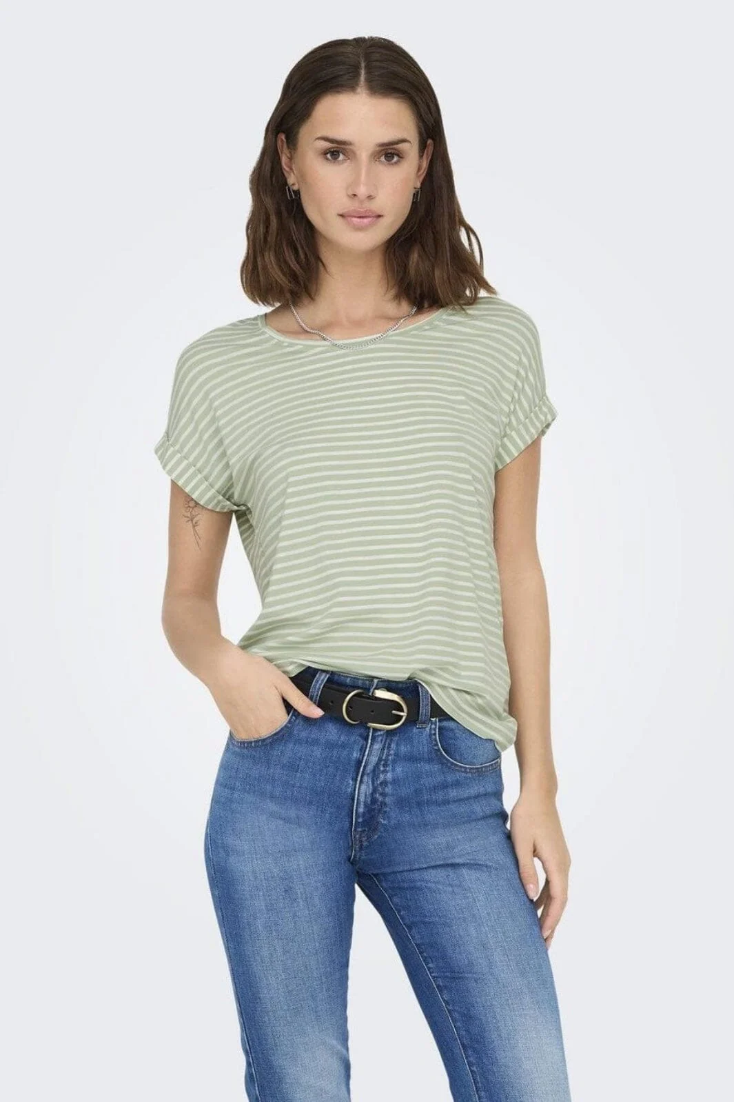 Only - Onlmoster Stripe S/S O-Neck Top - 4693929 Laurel Green Cloud Dancer - Image 2