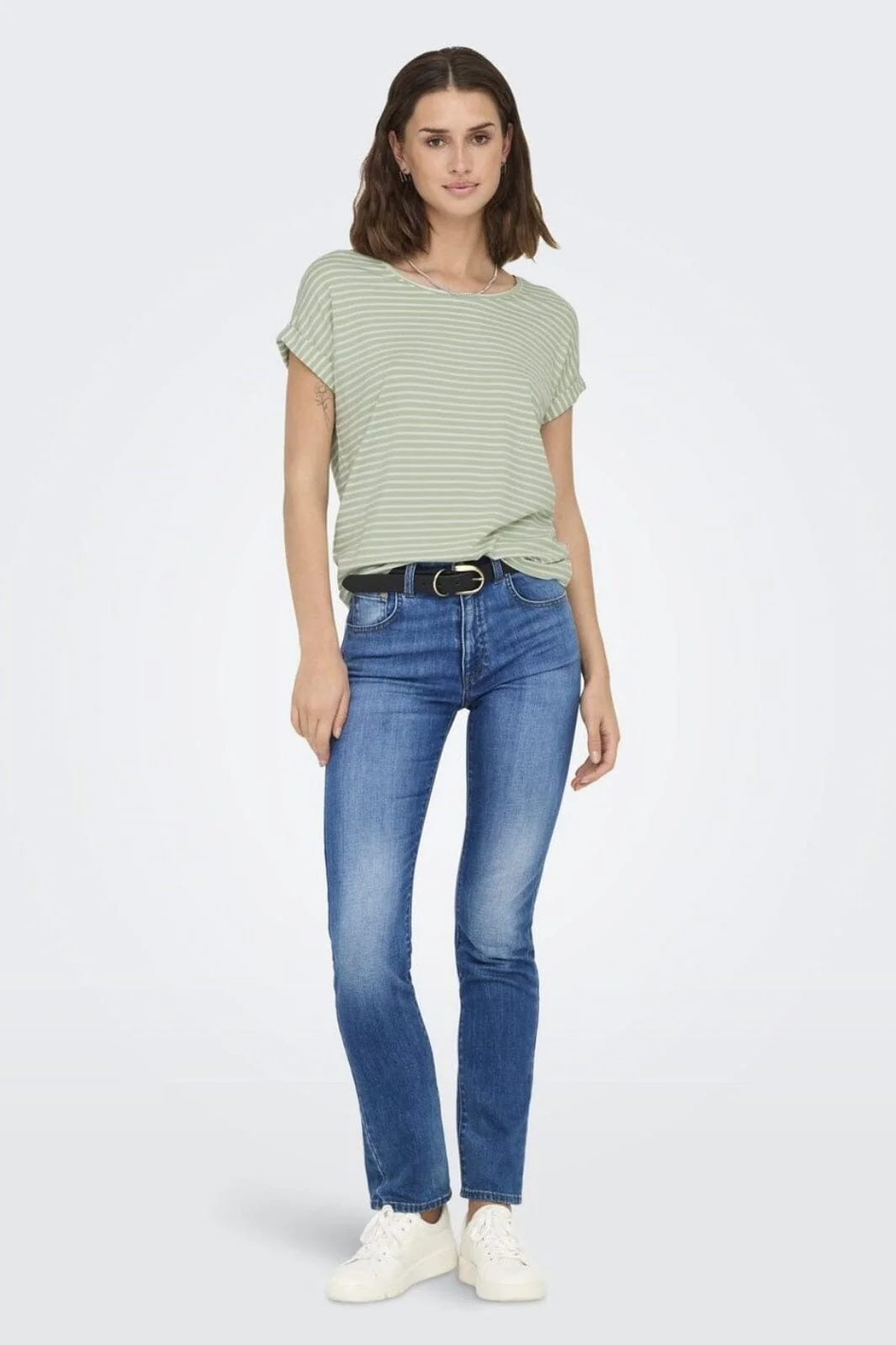 Only - Onlmoster Stripe S/S O-Neck Top - 4693929 Laurel Green Cloud Dancer - Image 3