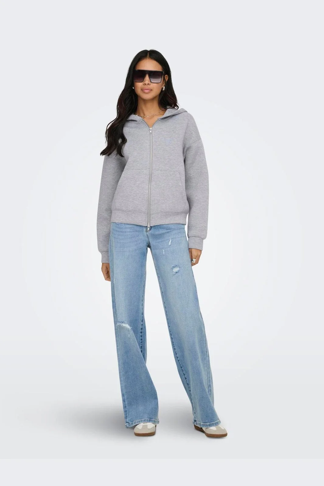 Only - Onlnaomi L/S Two-Way Zip Hoodie Swt - 5112665 Light Grey Melange - Image 2