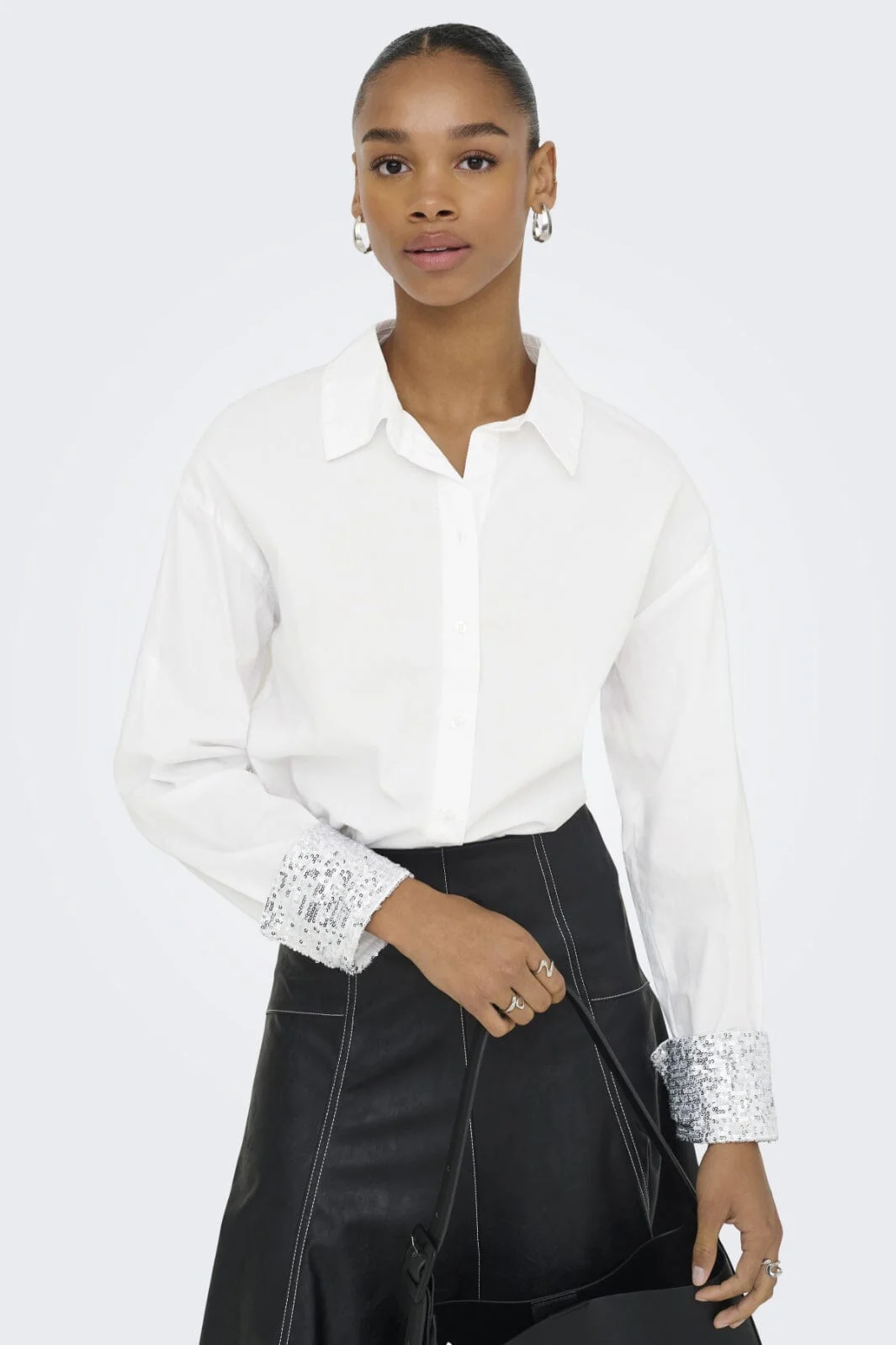 Only - Onlpanama Ls Sequines Mix Shirt - 4841579 Bright White - Image 2