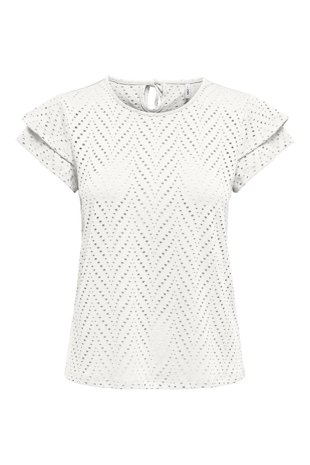 Only - Onlsmilla S/S O-Neck Frill Top - 4766296 Cloud Dancer Boho
