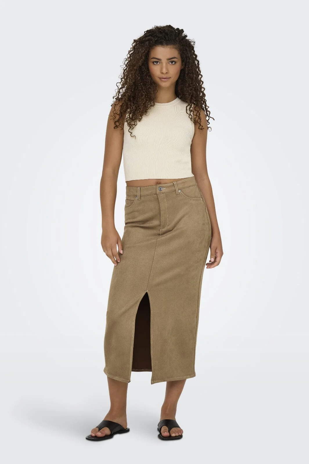 Only - Onlstina Life Faux Suede Skirt Cc - 4786482 Cocoa Créme W Contrast Stitch - Image 3