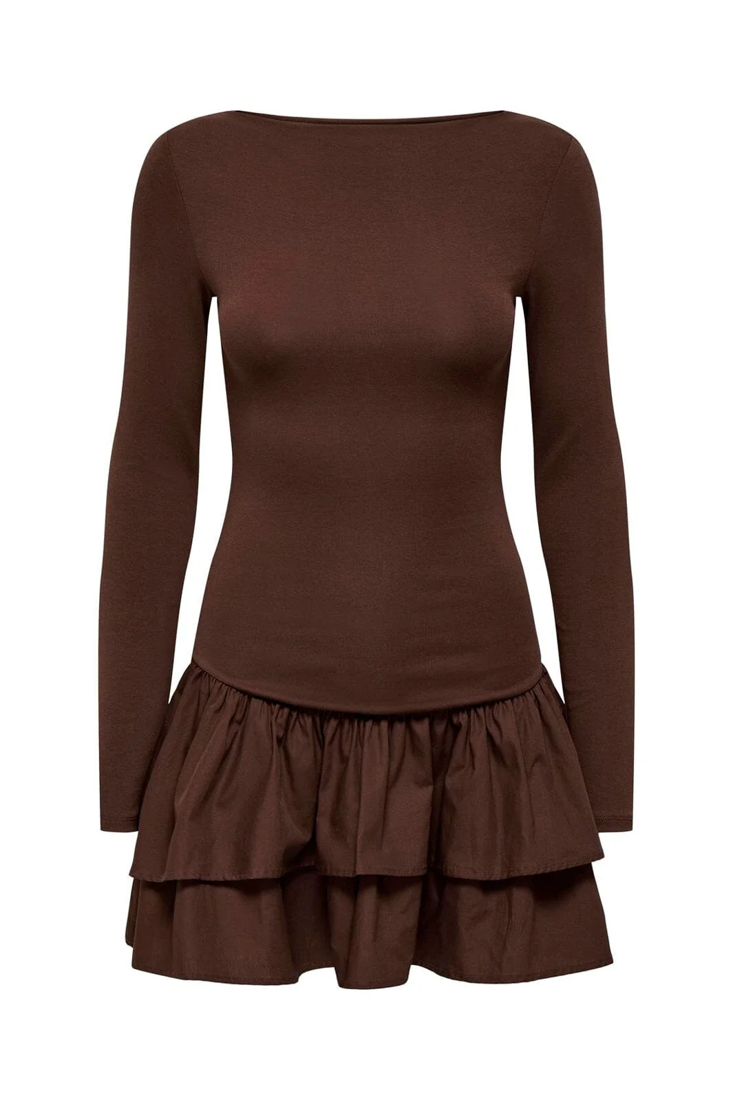 Only - Onlvega L/S Boatneck Mix Dress Box - 4978822 Chicory Coffee Chicory Coffee Woven Bottom