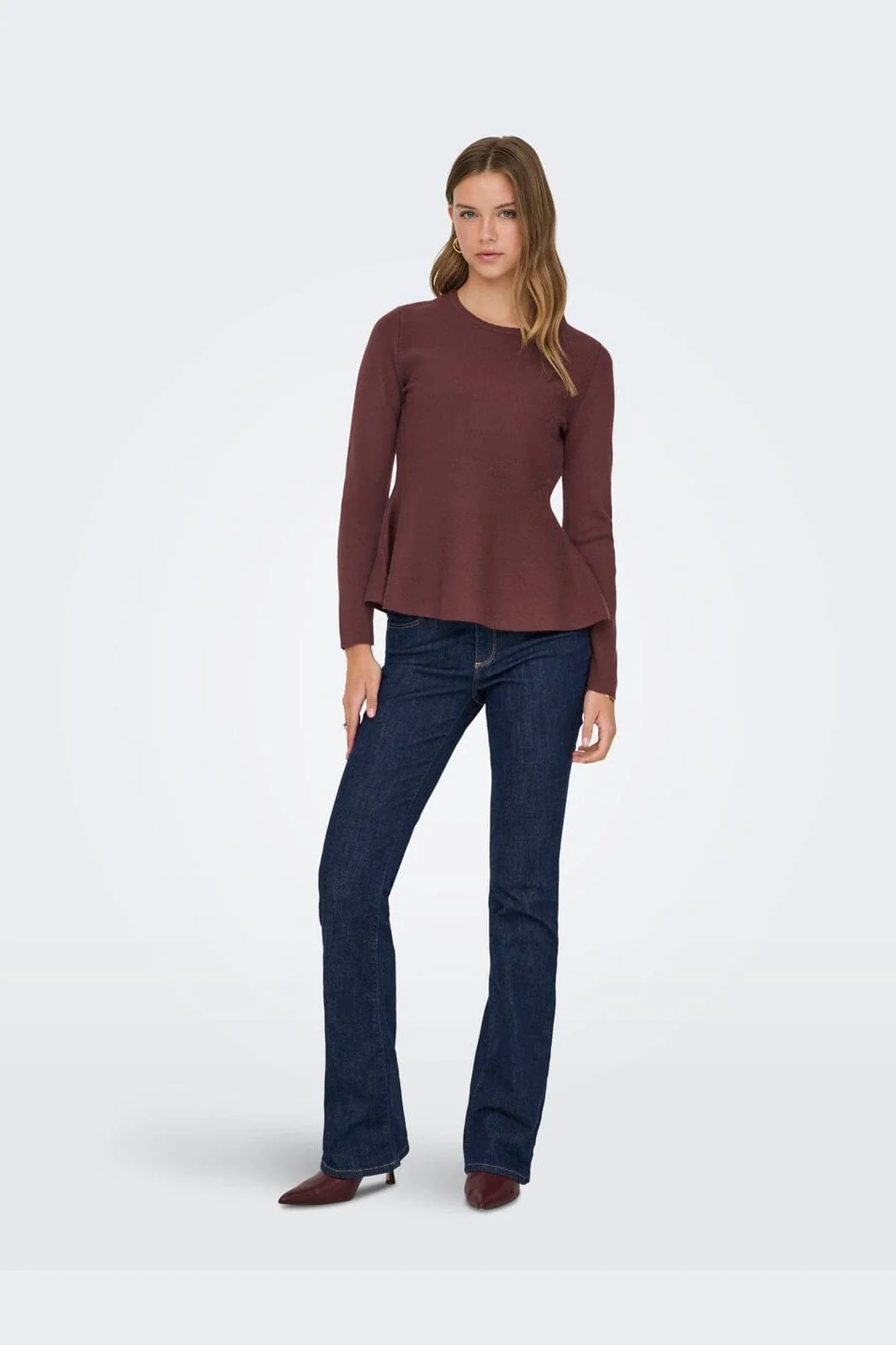 Only - Onlvilda Ls Peplum O-Neck Knt - 5026295 Rum Raisin - Image 3