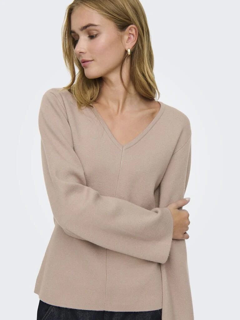 Only - Onlviola Ls Fit V-Neck Knt - 4967667 Mocha Meringue - Image 6