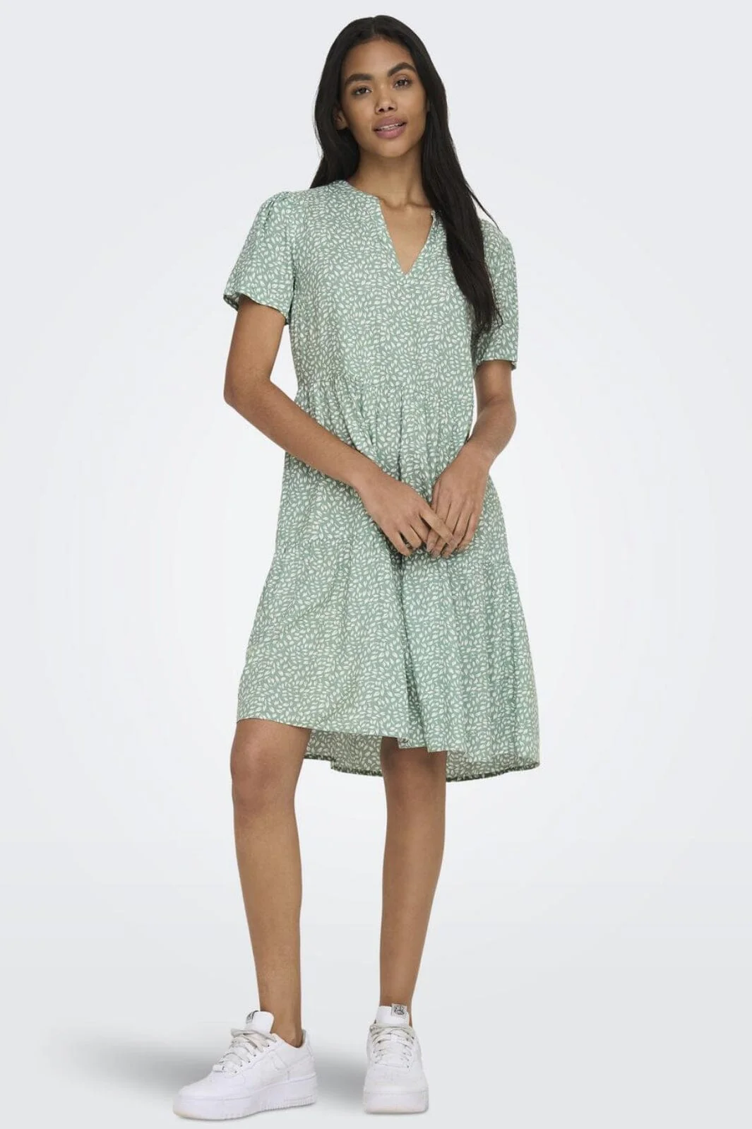 Only - Onlzally Life S/S Thea Dress 15262674 - 3936374 - Chinois Green White Leafs - Image 3