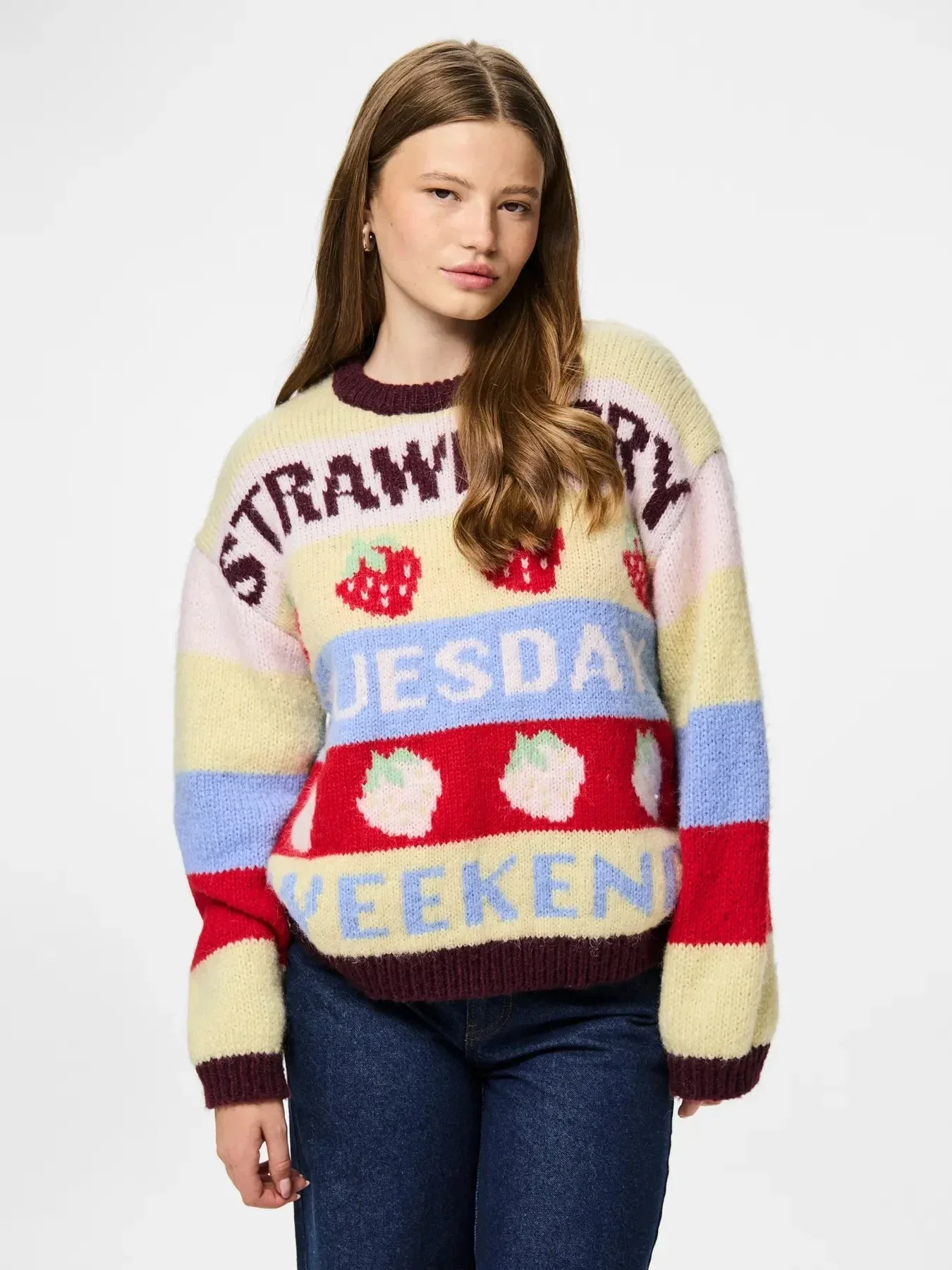 Pieces - Pcbikka Ls O-Neck Knit - 4949295 French Vanilla Multicolor Statements - Image 2