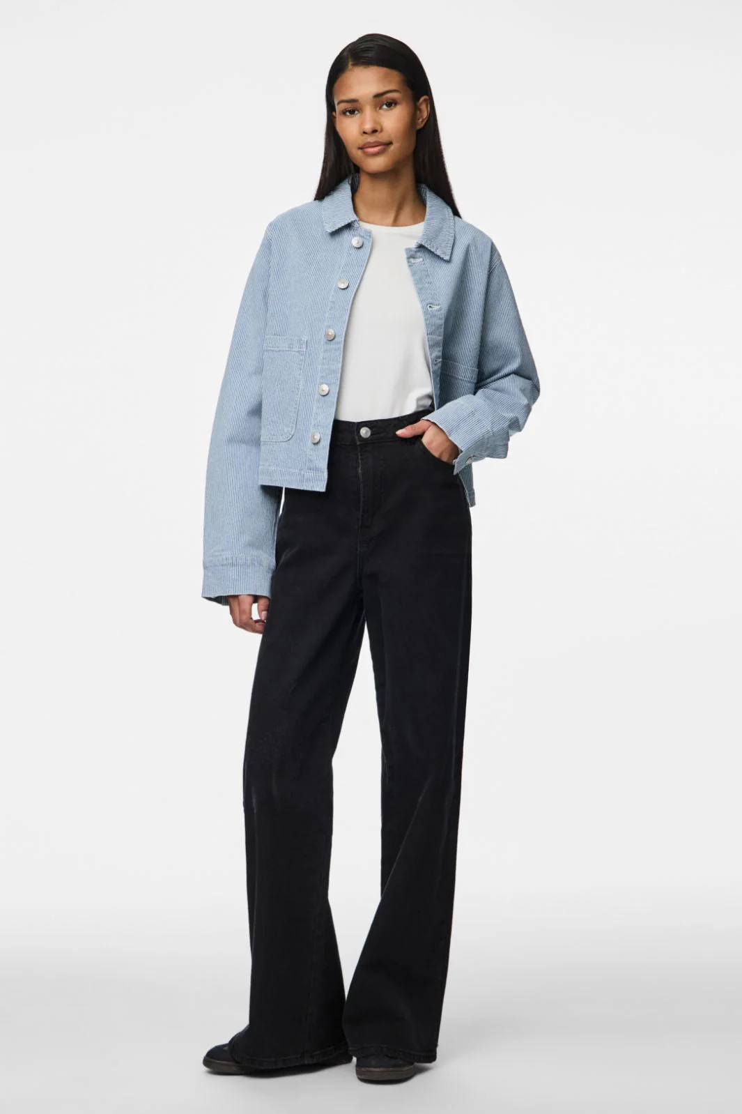 Pieces - Pcbillo Denim Jacket - 4819961 Light Blue Denim White Stripes - Image 3