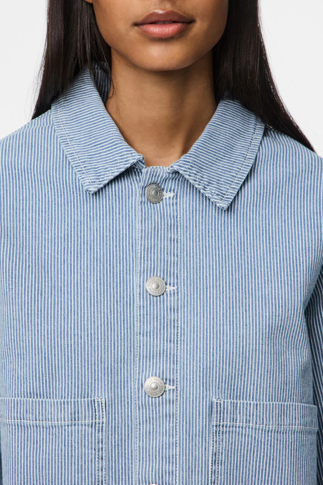 Pieces - Pcbillo Denim Jacket - 4819961 Light Blue Denim White Stripes - Image 4