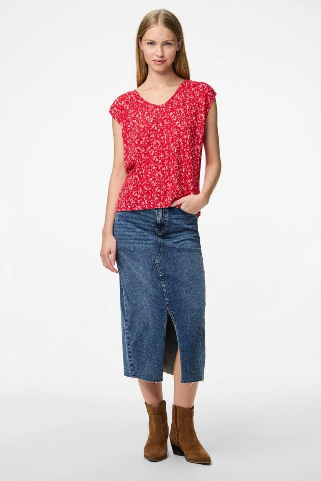 Pieces - Pcflora Ss V-Neck Top - 4699179 Lollipop Small Flower - Image 4