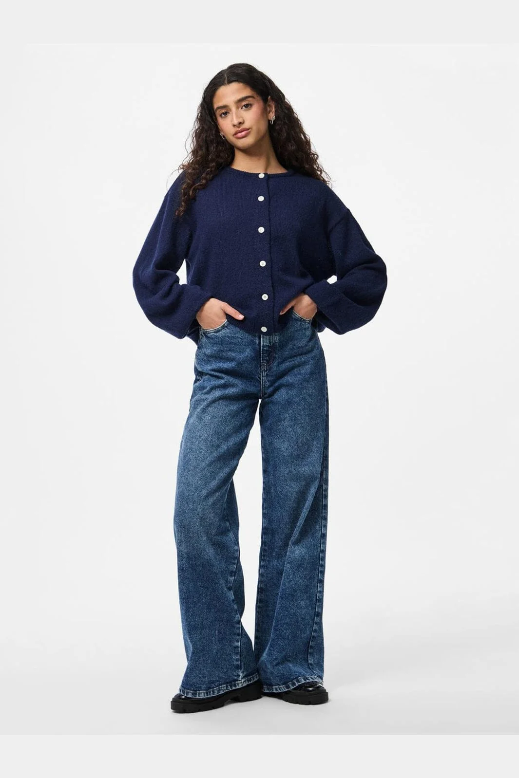 Pieces - Pcida Ls O-Neck Knit Cardigan - 4805038 Maritime Blue - Image 2