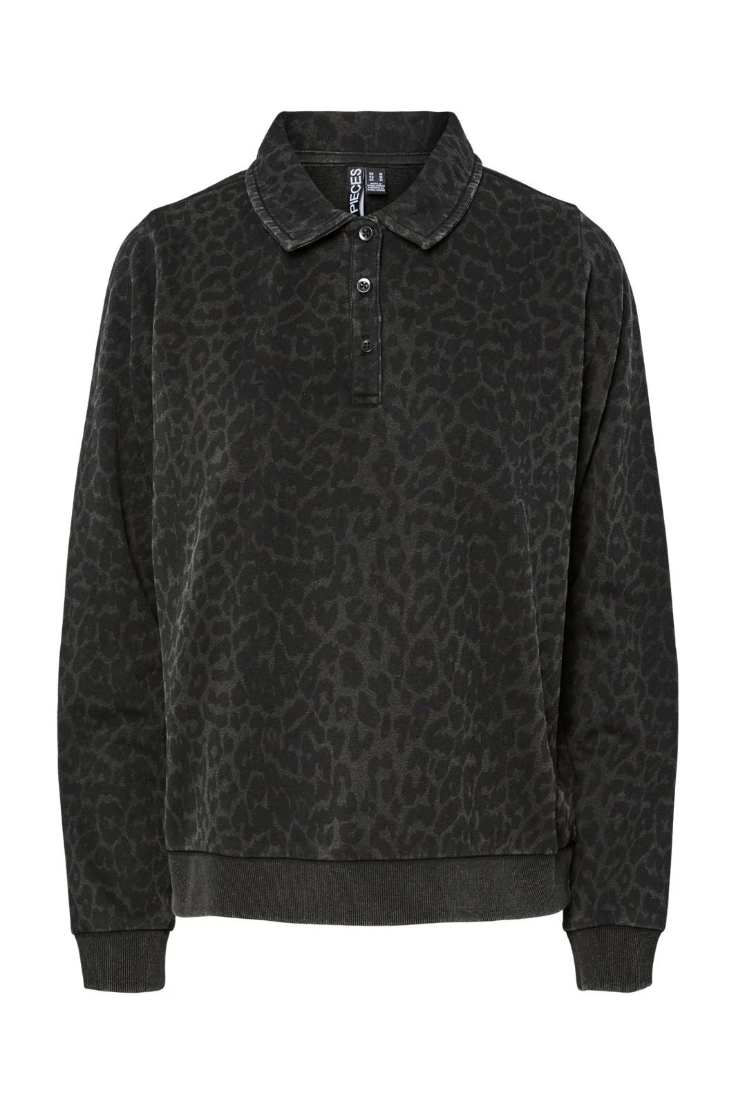 Pieces - Pcjackie Ls Polo Fc - 4837911 Black Leo Washed