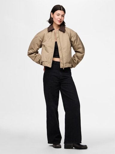 Pieces - Pcjorma Short Padded Bomber Jacket - 4889738 Greige Hot Fudge - Image 5