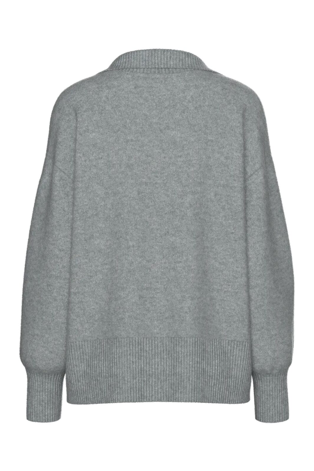Pieces - Pcmalou Ls Polo Knit - 4793872 Medium Grey Melange - Image 2