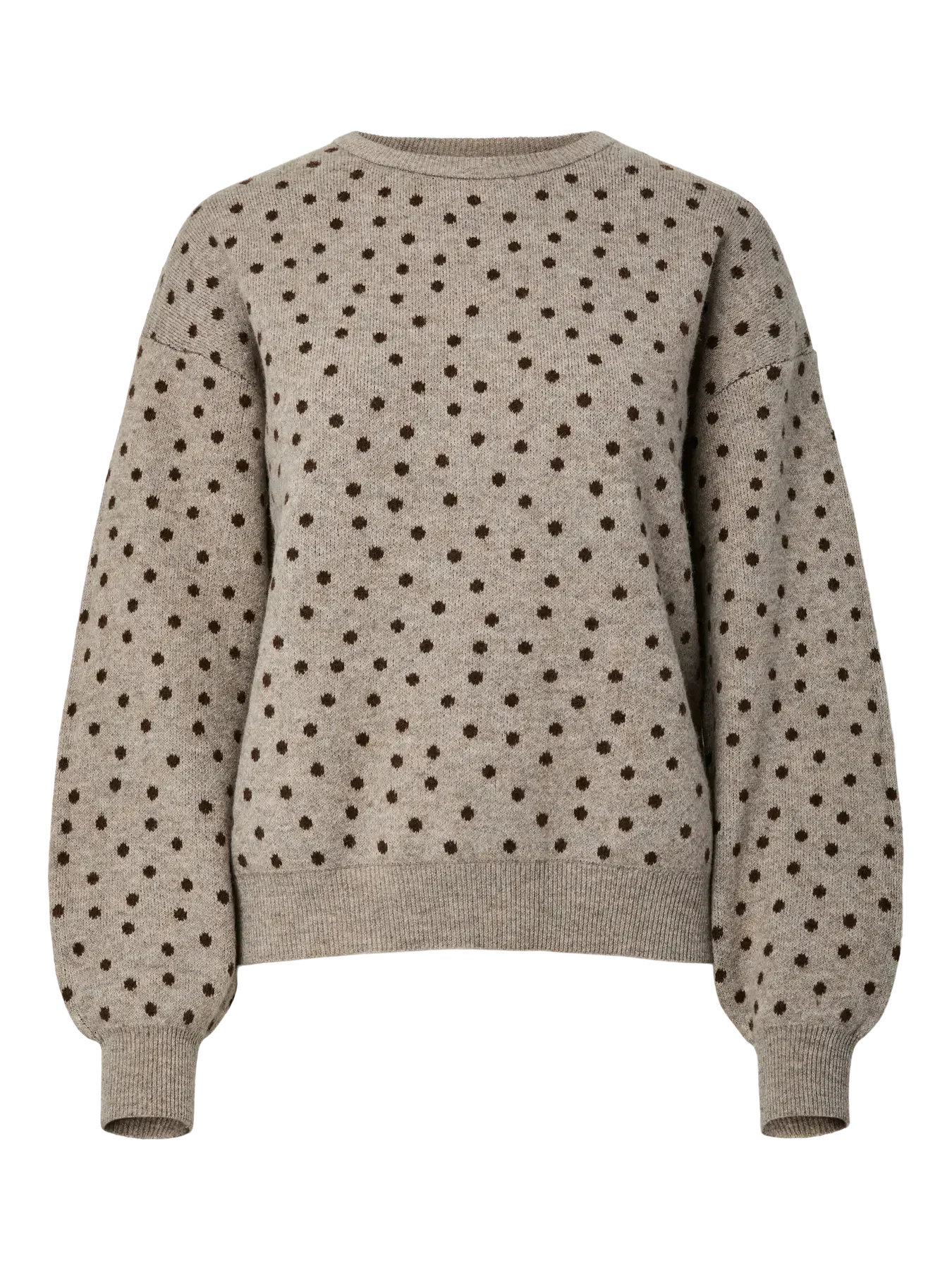 Pieces - Pcnancy Ls O-Neck Dot Knit - 5098309 Fossil Fudge Dots