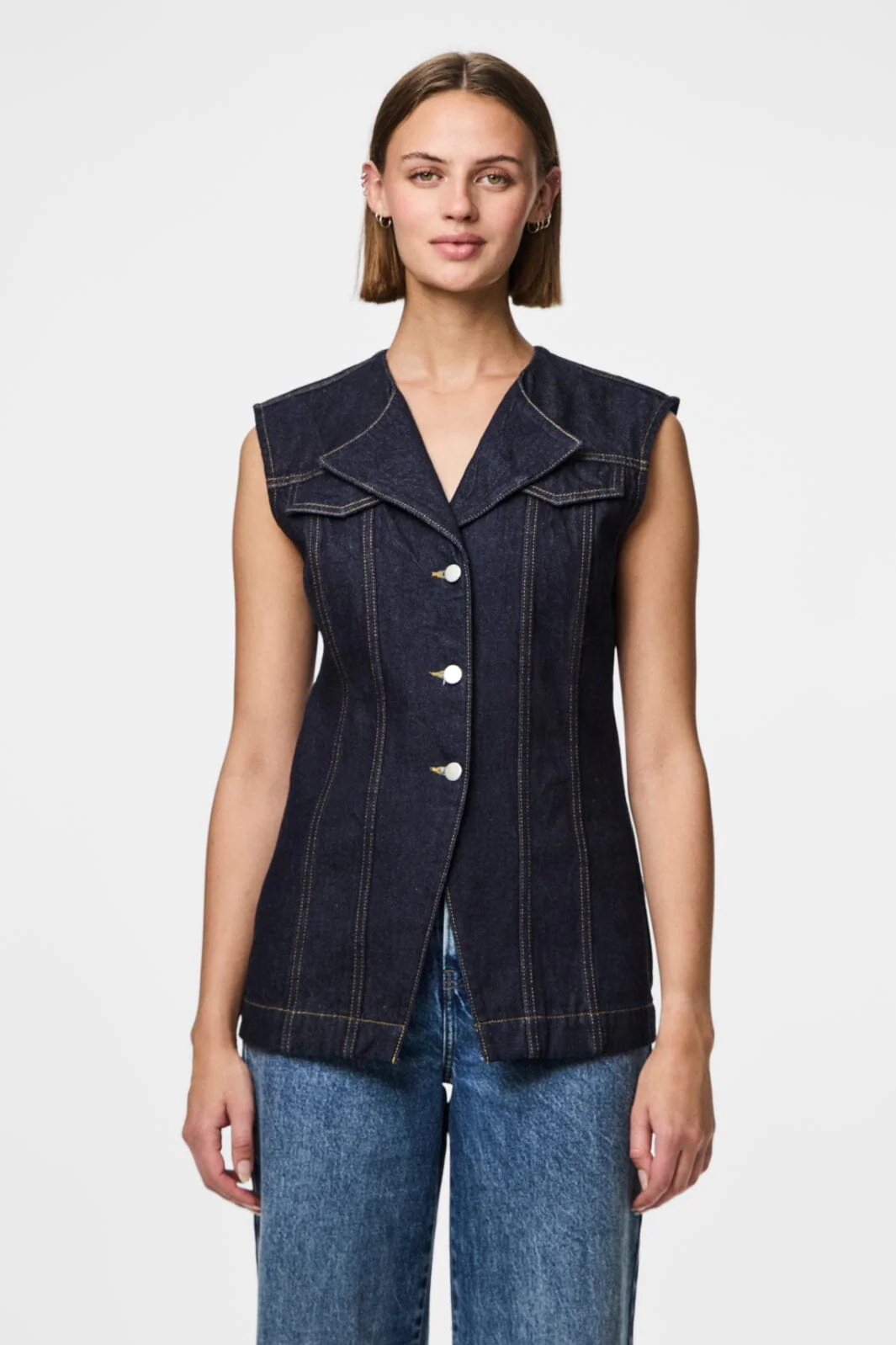 Pieces - Pcnua Sl Fitted Denim Vest Fsy - 4843898 Indigo - Image 2
