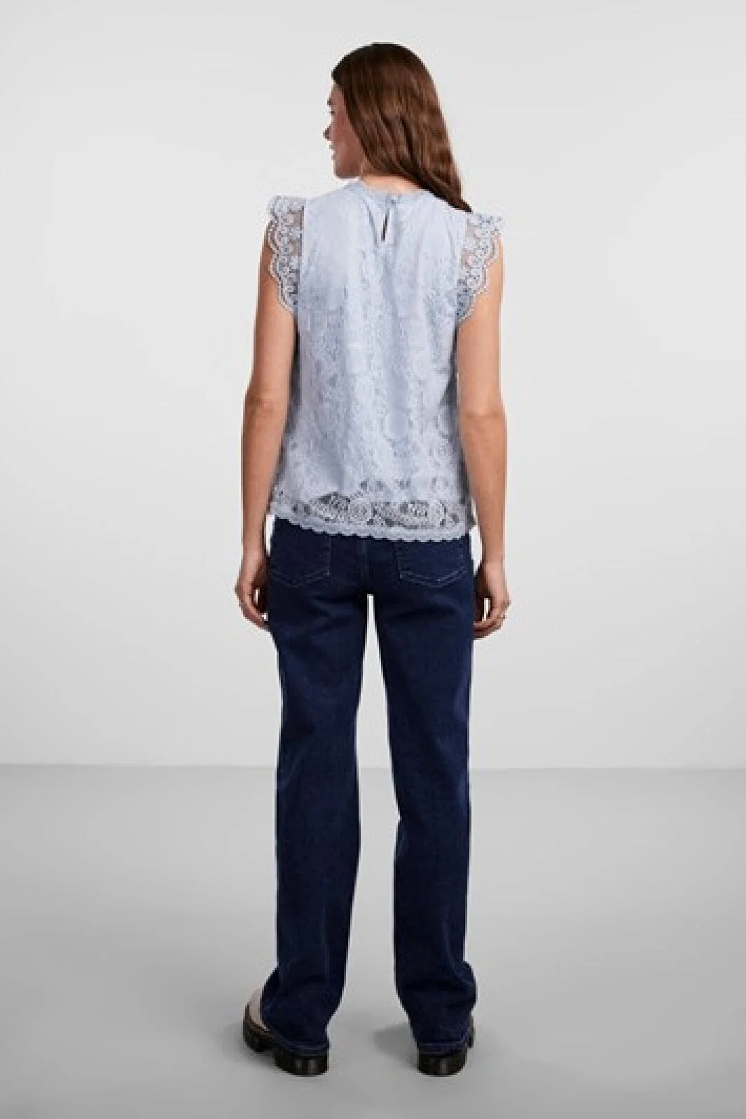 Pieces - Pcolline Sl Lace Top - 3861682 Kentucky Blue - Image 3