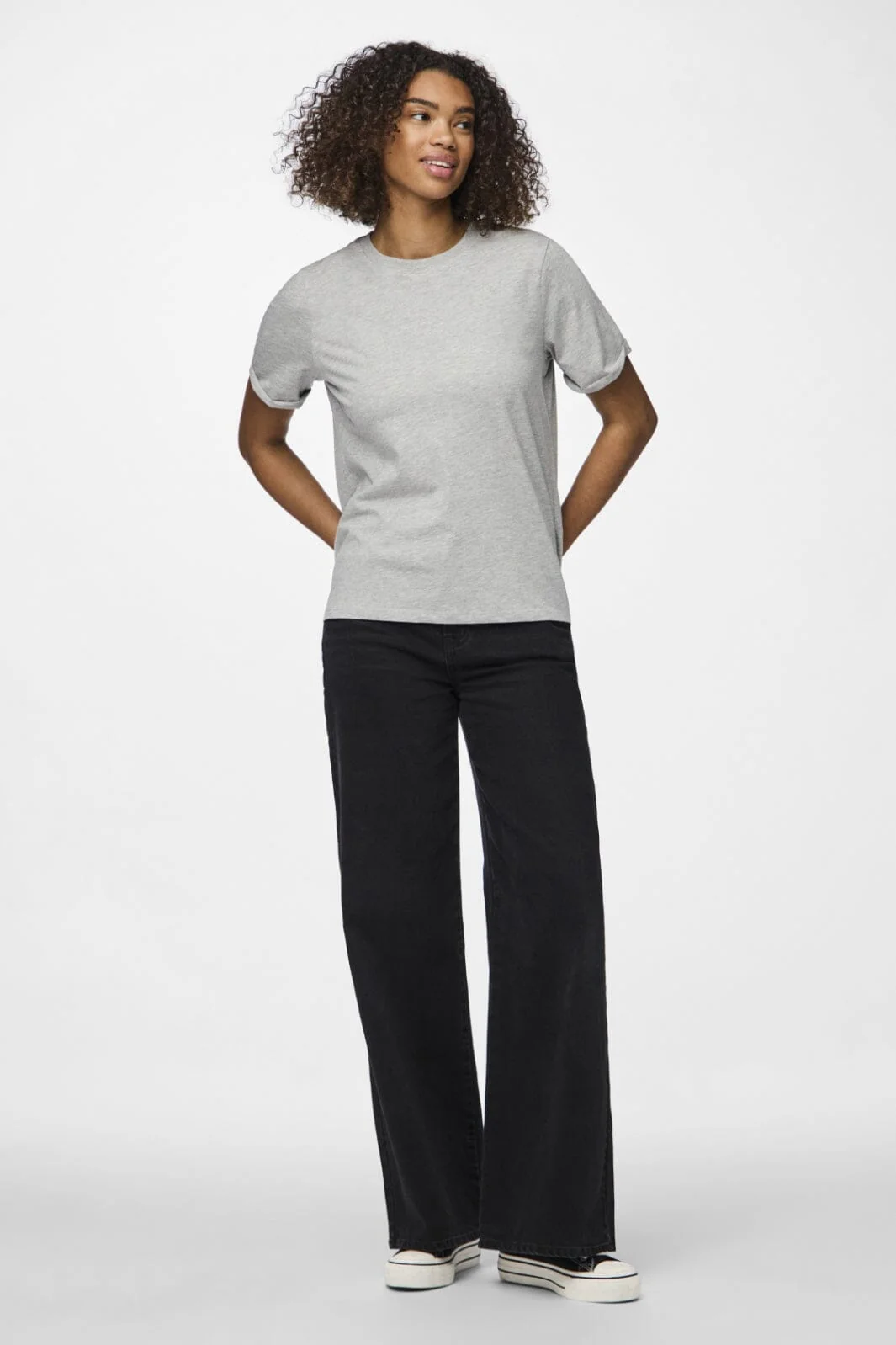 Pieces - Pcria Ss Fold Up Solid Tee - 2676945 Light Grey Melange - Image 3