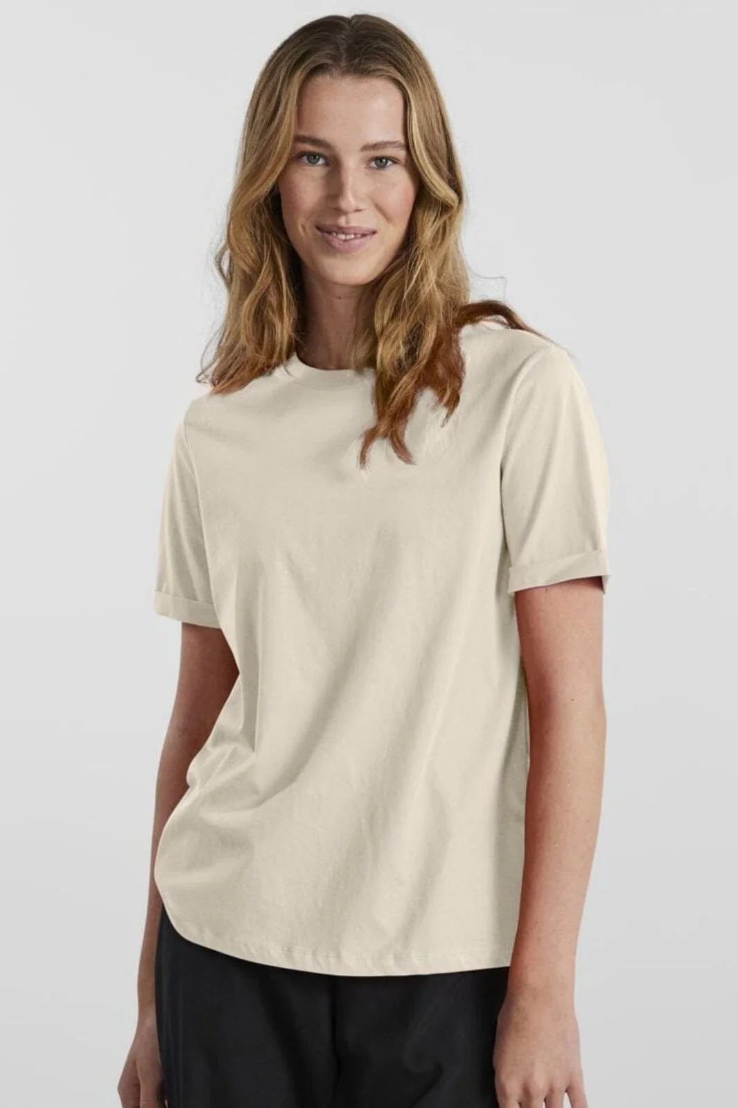 Pieces - Pcria Ss Fold Up Solid Tee - 3591265 Birch