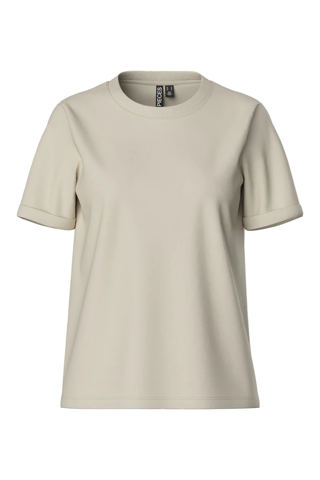 Pieces - Pcria Ss Fold Up Solid Tee - 3591265 Birch - Image 4