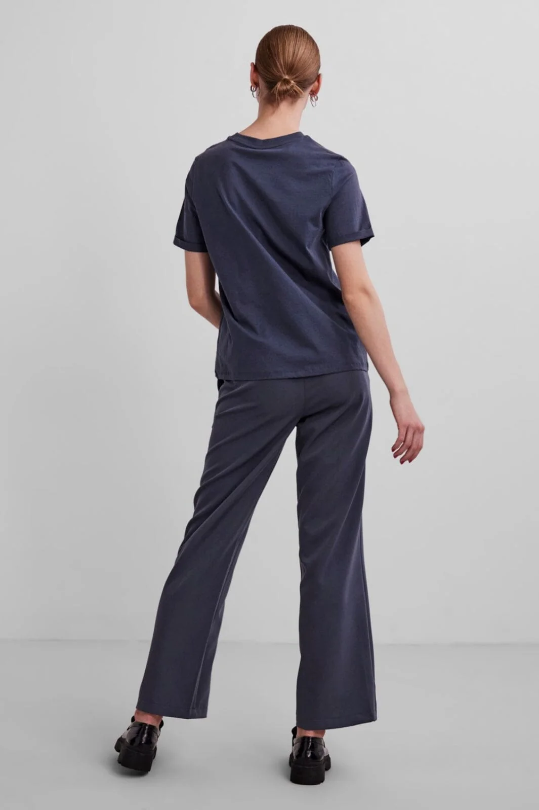 Pieces - Pcria Ss Fold Up Solid Tee - Ombre Blue - Image 4
