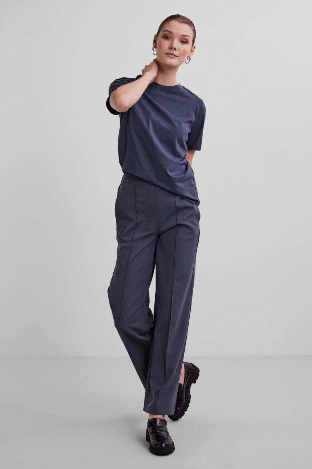 Pieces - Pcria Ss Fold Up Solid Tee - Ombre Blue - Image 5