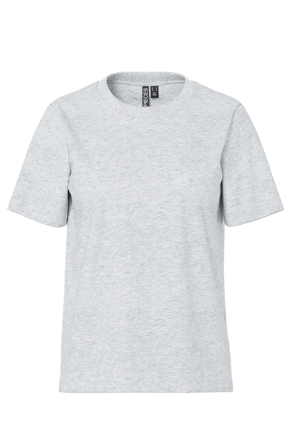 Pieces - Pcria Ss Lurex Neck Tee - 4991581 Light Grey Melange Lurex Rib