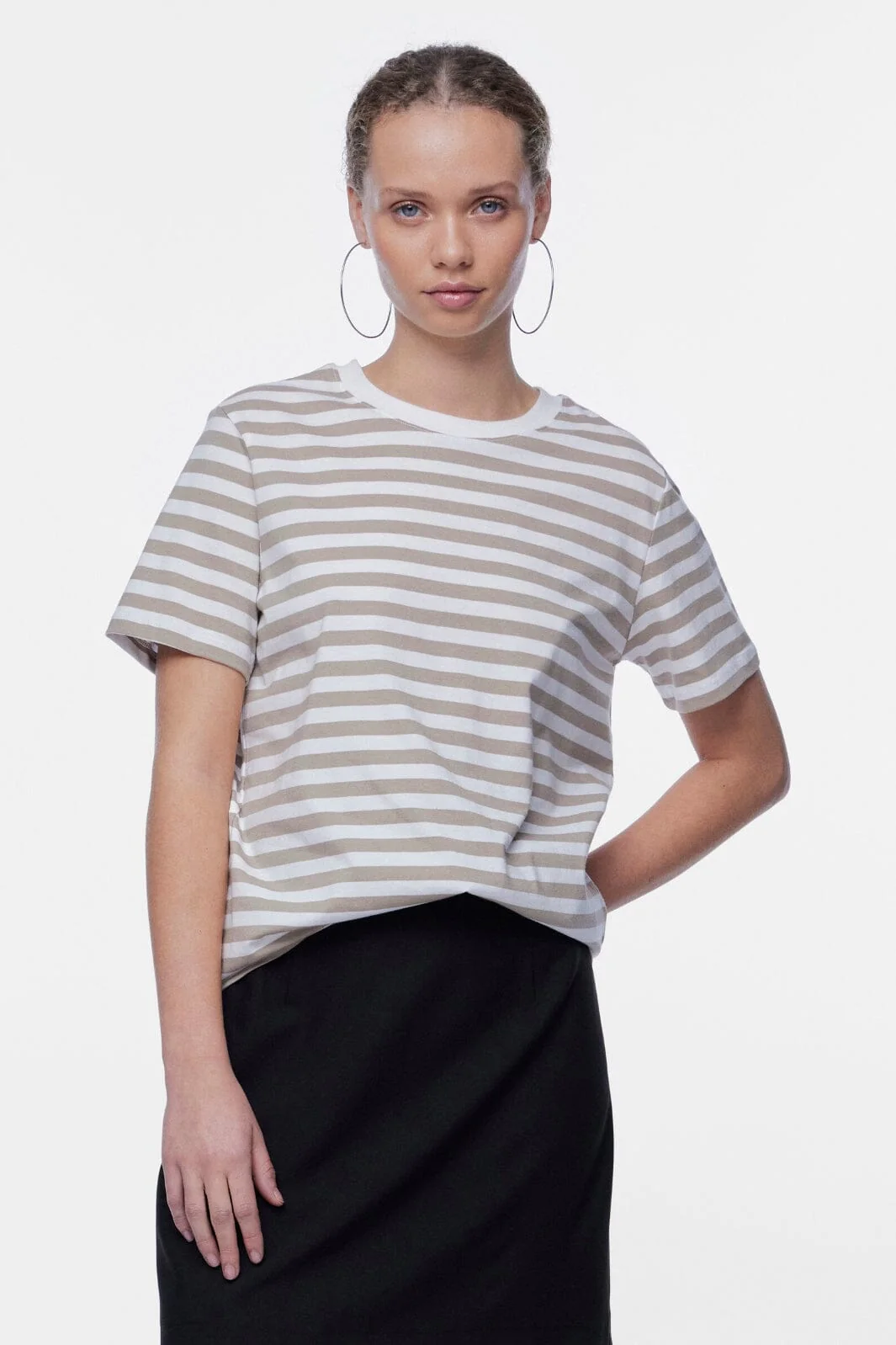 Pieces - Pcria Ss Tee Stripes - 4400579 Silver Mink Bright White - Image 2