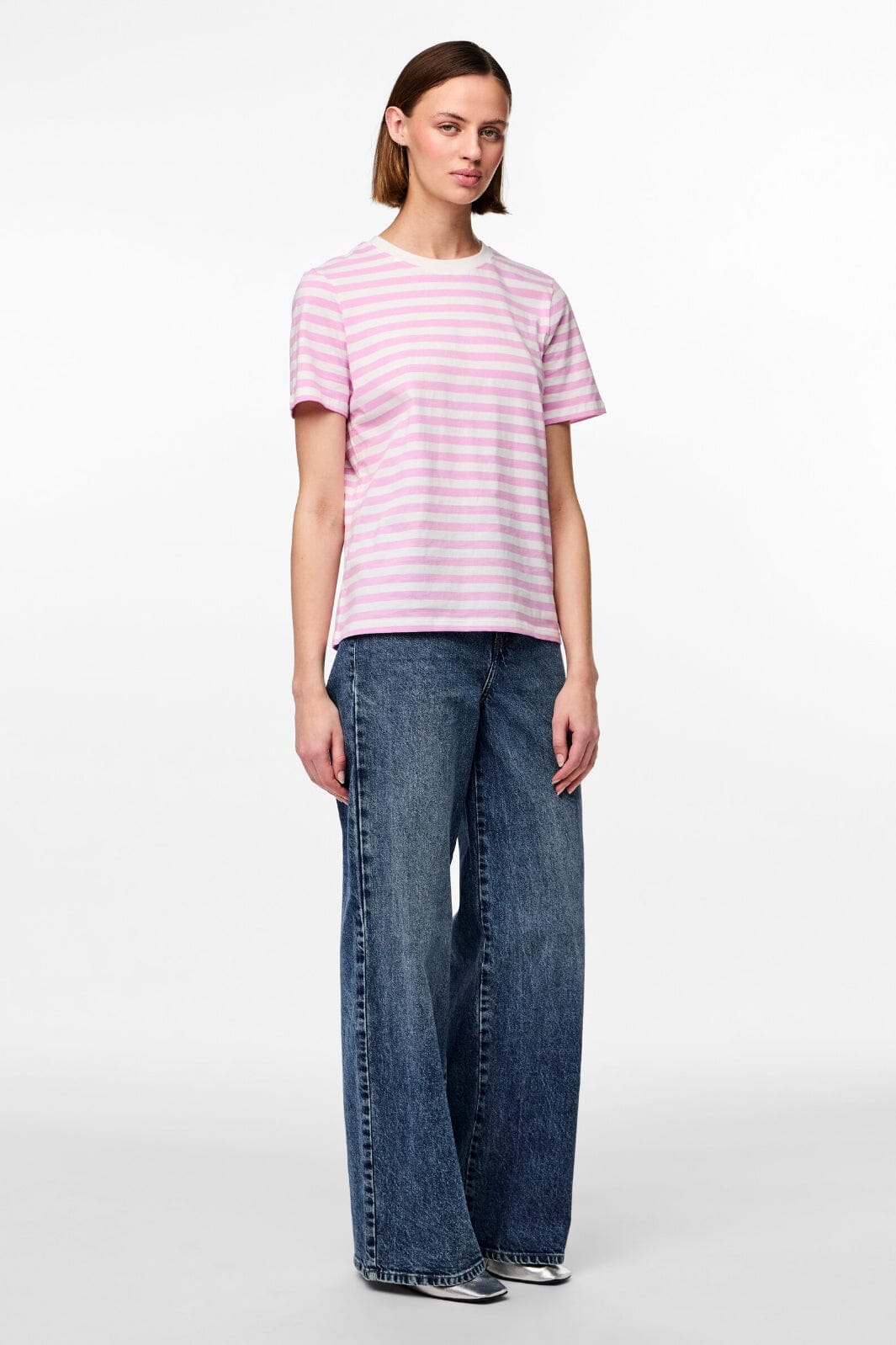 Pieces - Pcria Ss Tee Stripes - 4474679 Pastel Lavender Bright White - Image 7