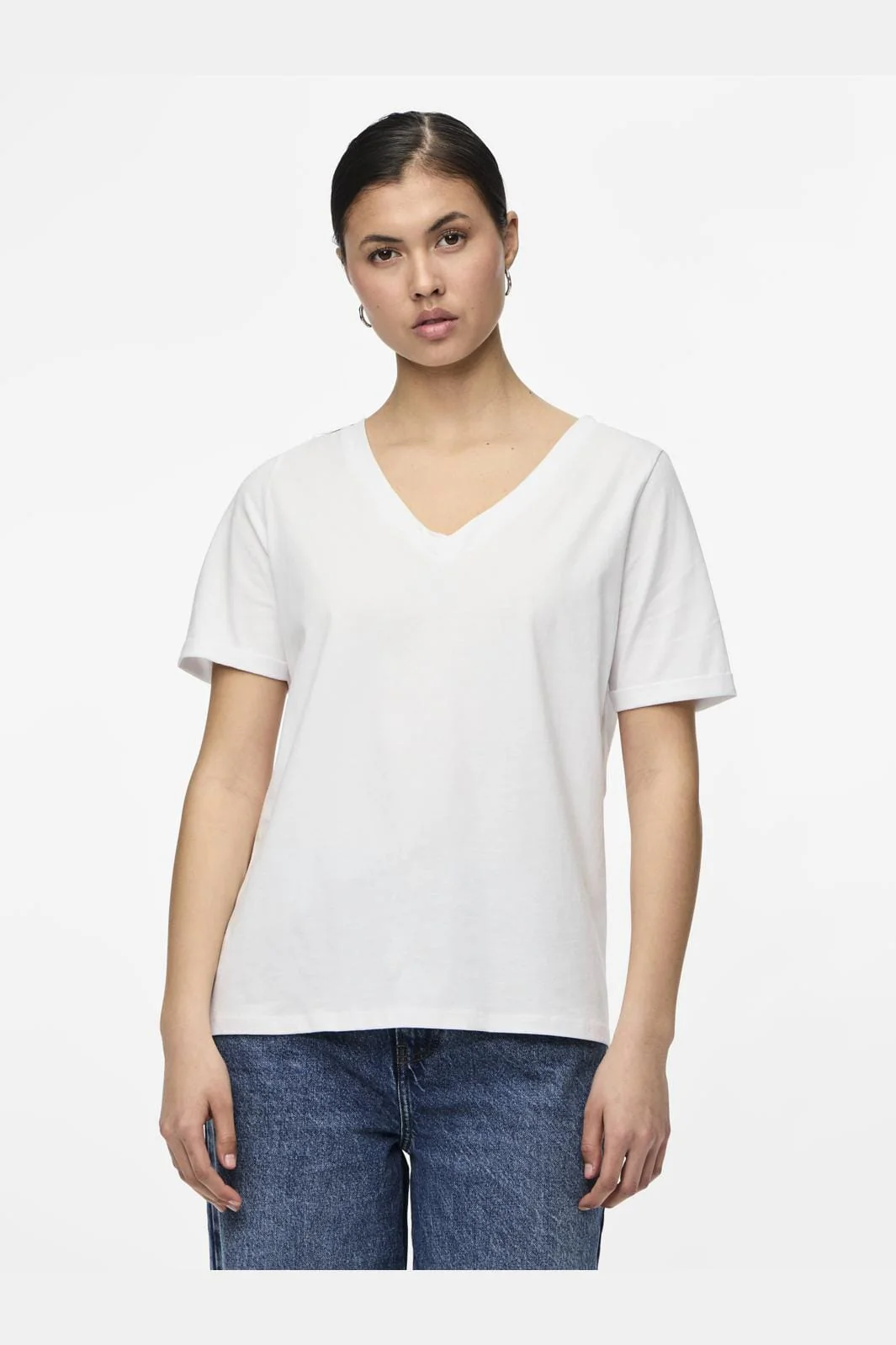 Pieces - Pcria Ss V-Neck Solid Tee - 3783301 Bright White - Image 2