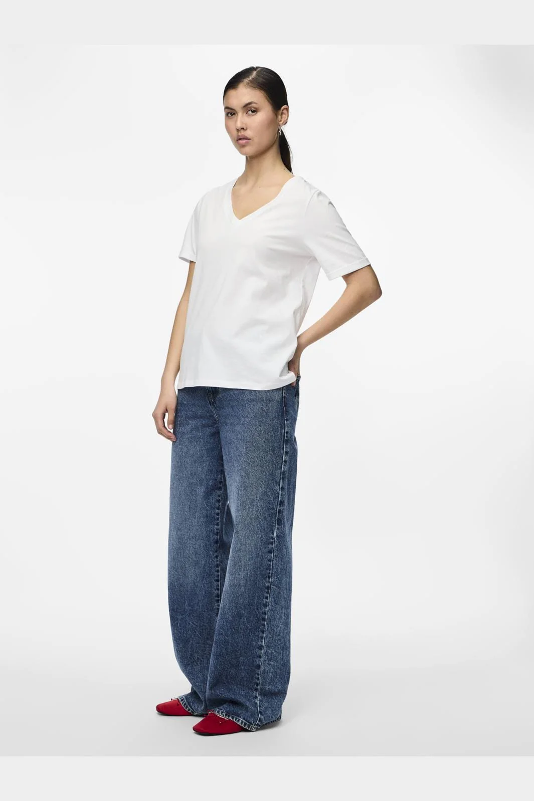 Pieces - Pcria Ss V-Neck Solid Tee - 3783301 Bright White - Image 3