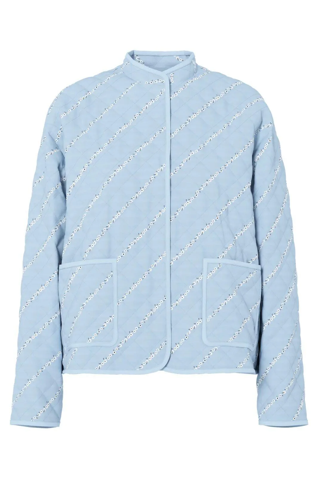 Pieces - Pcrikke Quilted Jacket - 4928323 Cashmere Blue Cloud Dancer & Black Flower