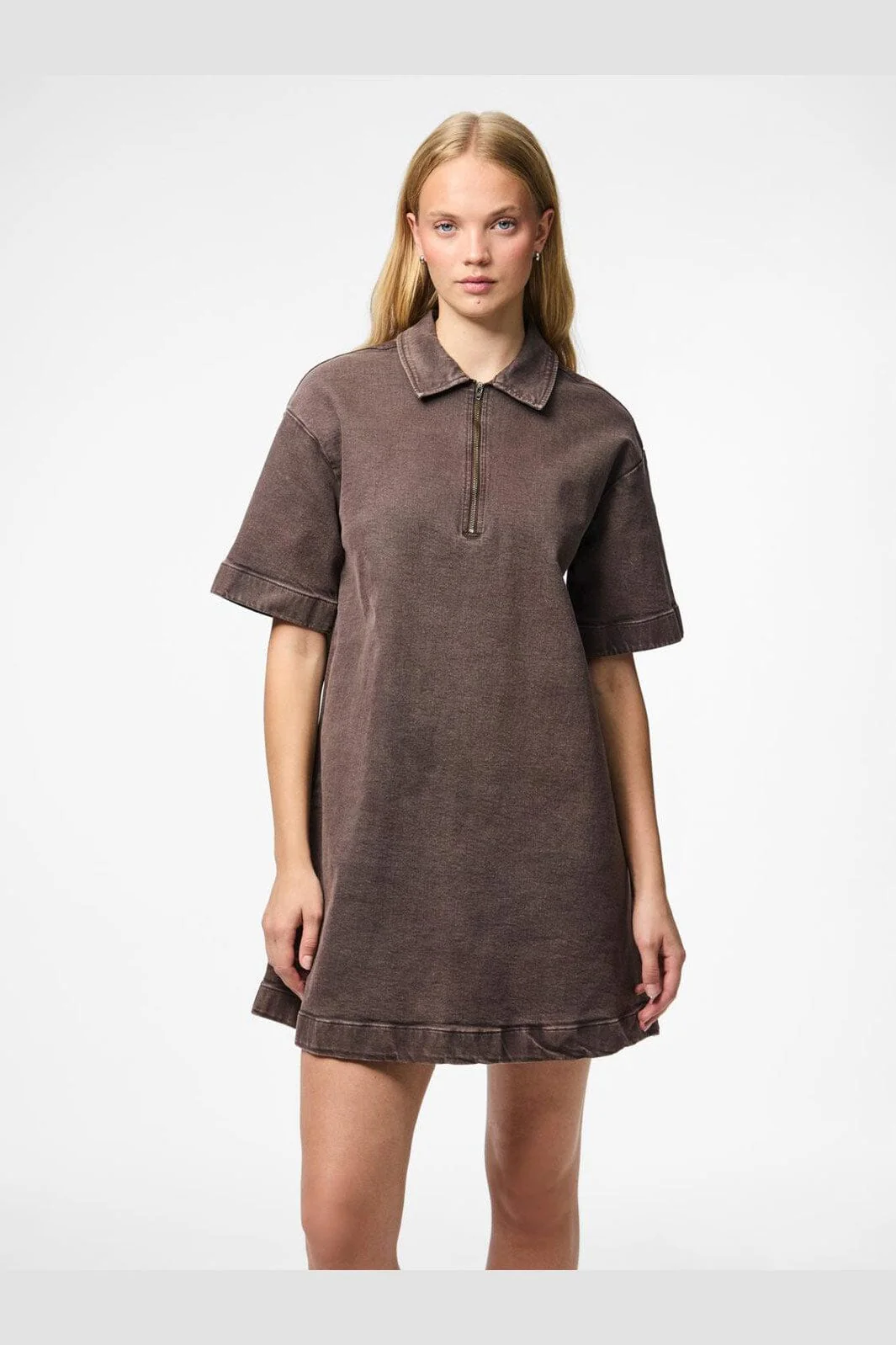 Pieces - Pcselma 3/4 Zip Denim Dress Fsy - 4973772 Hot Fudge - Image 2