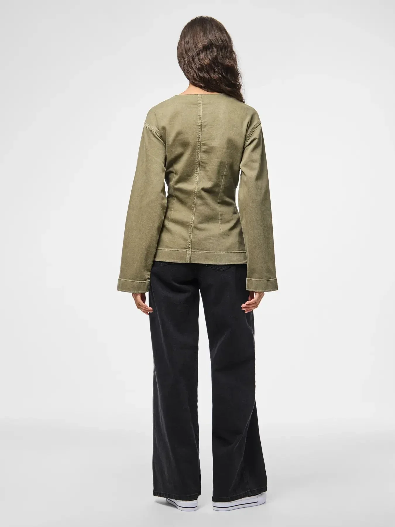 Pieces - Pcsilke Ls Col Denim Shirt - 5003563 Military Olive - Image 3